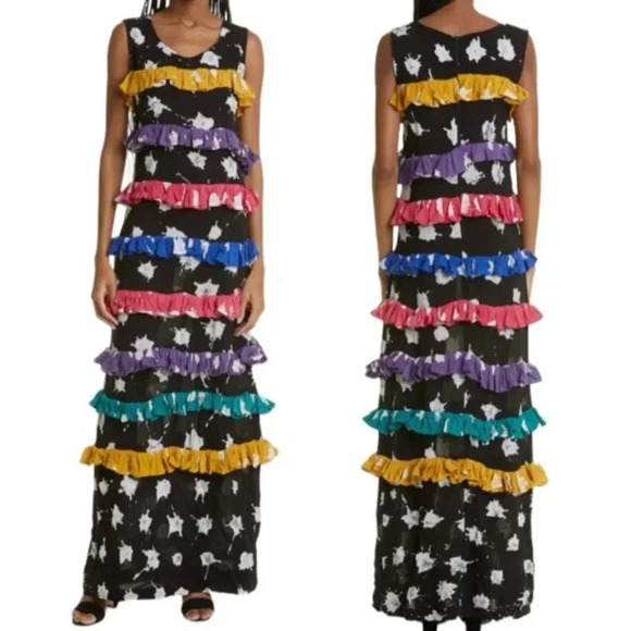 BUSAYO Ropo Splatter Print Tiered Ruffle Maxi Dress Black Size M NWT - Picture 15 of 15